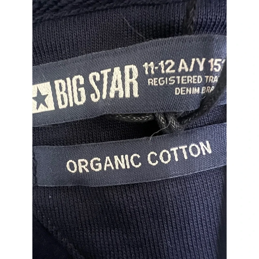 Big Star Severus Zip Hoodie Boys Navy Blue Organic Cotton Sweatshirt Size 11/12